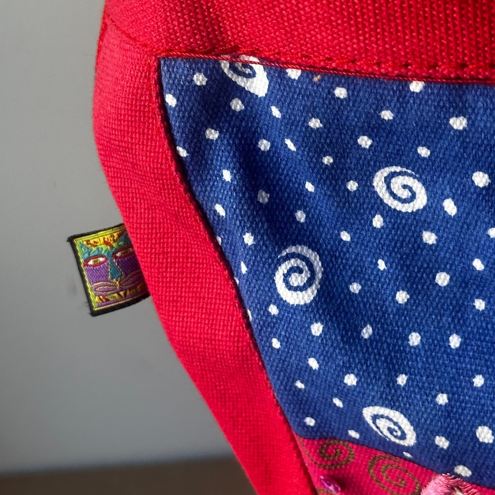 Laurel Burch Canvas Tote Bag Red Blue Three Cats Sequin Embroidered Shoulder Bag - Picture 11 of 16
